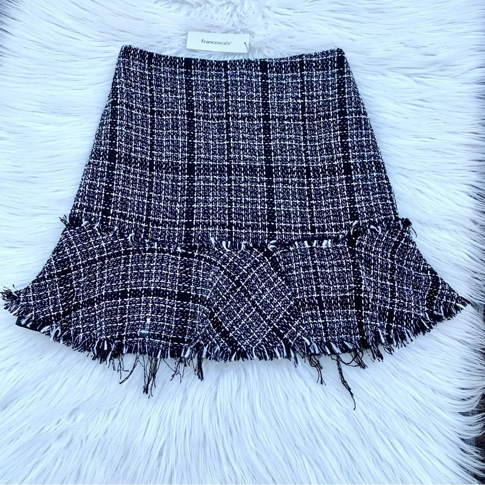 NWT Francesca’s Darla Raw Hem Tweed Mini Skirt S - Picture 8 of 11